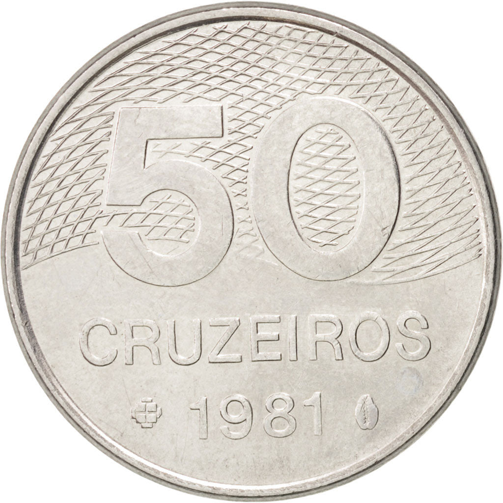 BRAZIL, 50 Cruzeiros, 1981, KM #594.1, AU(55-58), Stainless Steel, 28, 7.26