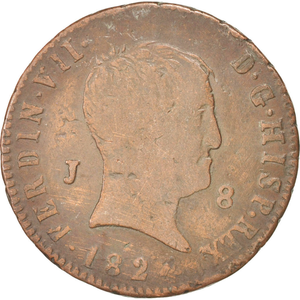 Moneda, España, Ferdinand VII, 8 Maravedis, 1824, Jubia, BC+, Cobre, KM:502.1