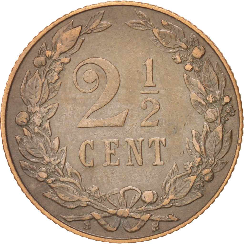Coin, Netherlands, Wilhelmina I, 2-1/2 Cent, 1906, AU(50-53), Bronze, KM:134
