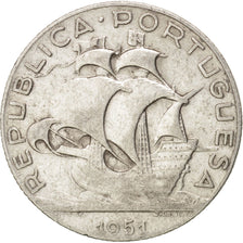 Coin, Portugal, 2-1/2 Escudos, 1951, EF(40-45), Silver, KM:580