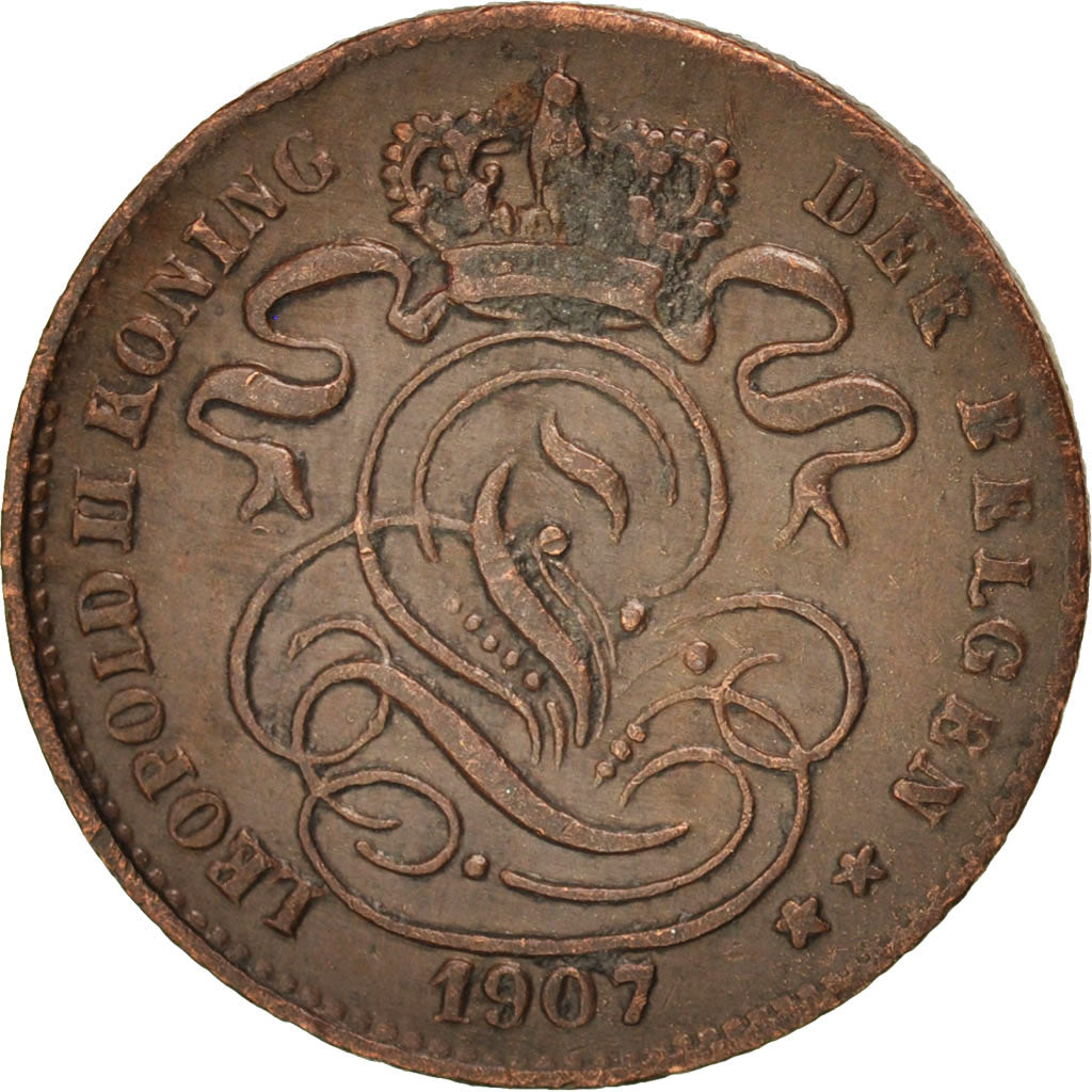 BELGIUM, Centime, 1907, KM #34.1, AU(55-58), Copper, 16.5, 1.98