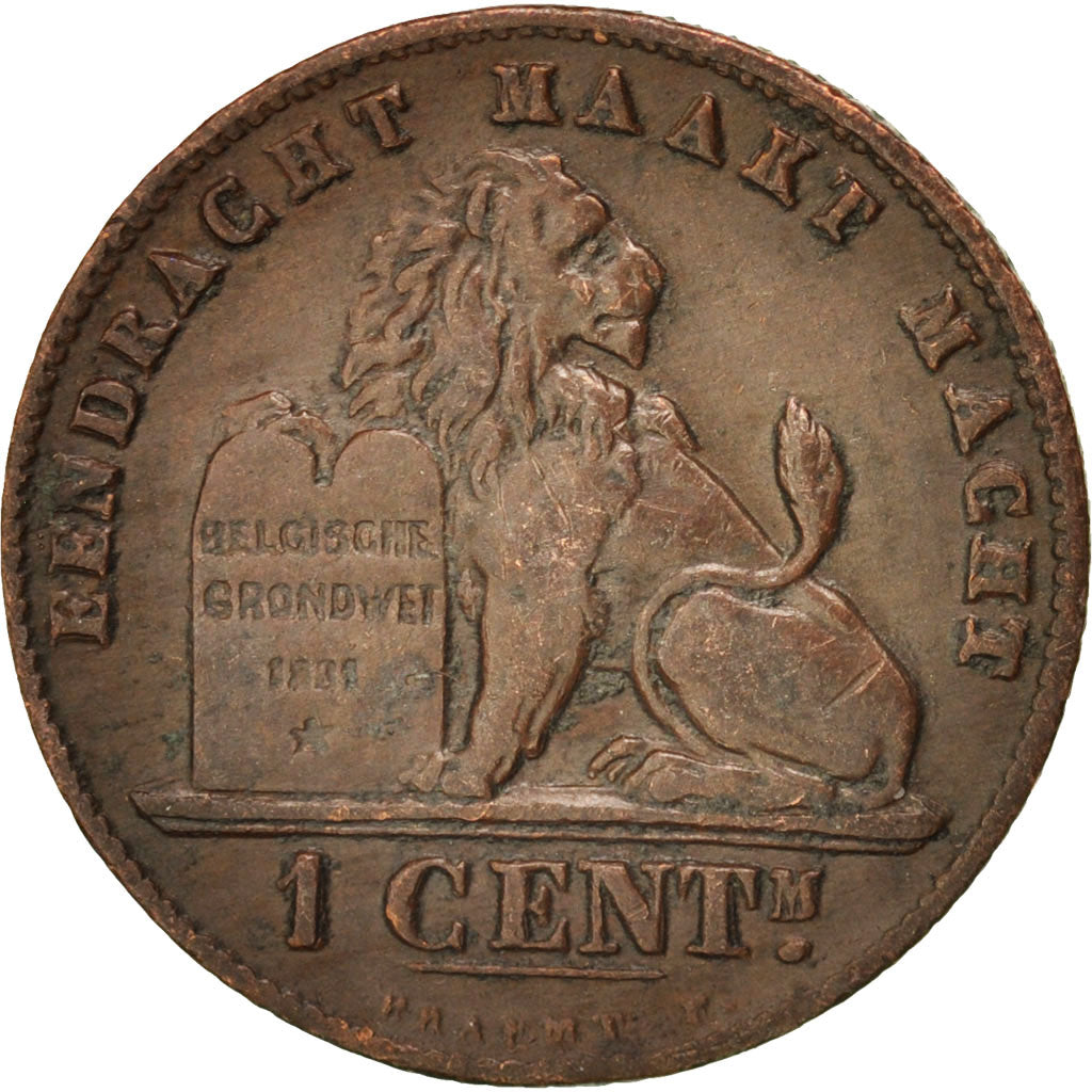 BELGIUM, Centime, 1907, KM #34.1, AU(55-58), Copper, 16.5, 1.98