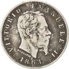 Coin, Italy, Vittorio Emanuele II, 20 Centesimi, 1863, Milan, VF(30-35), Silver