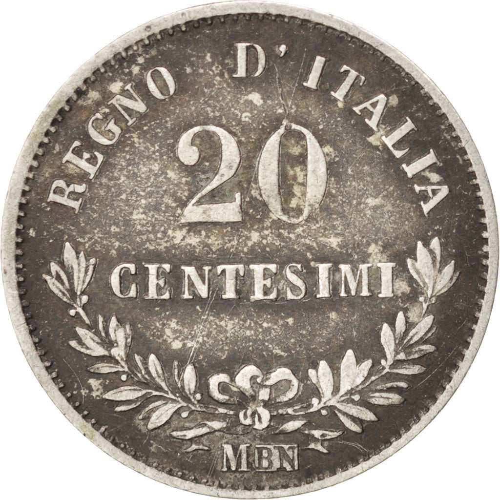 Coin, Italy, Vittorio Emanuele II, 20 Centesimi, 1863, Milan, VF(30-35), Silver
