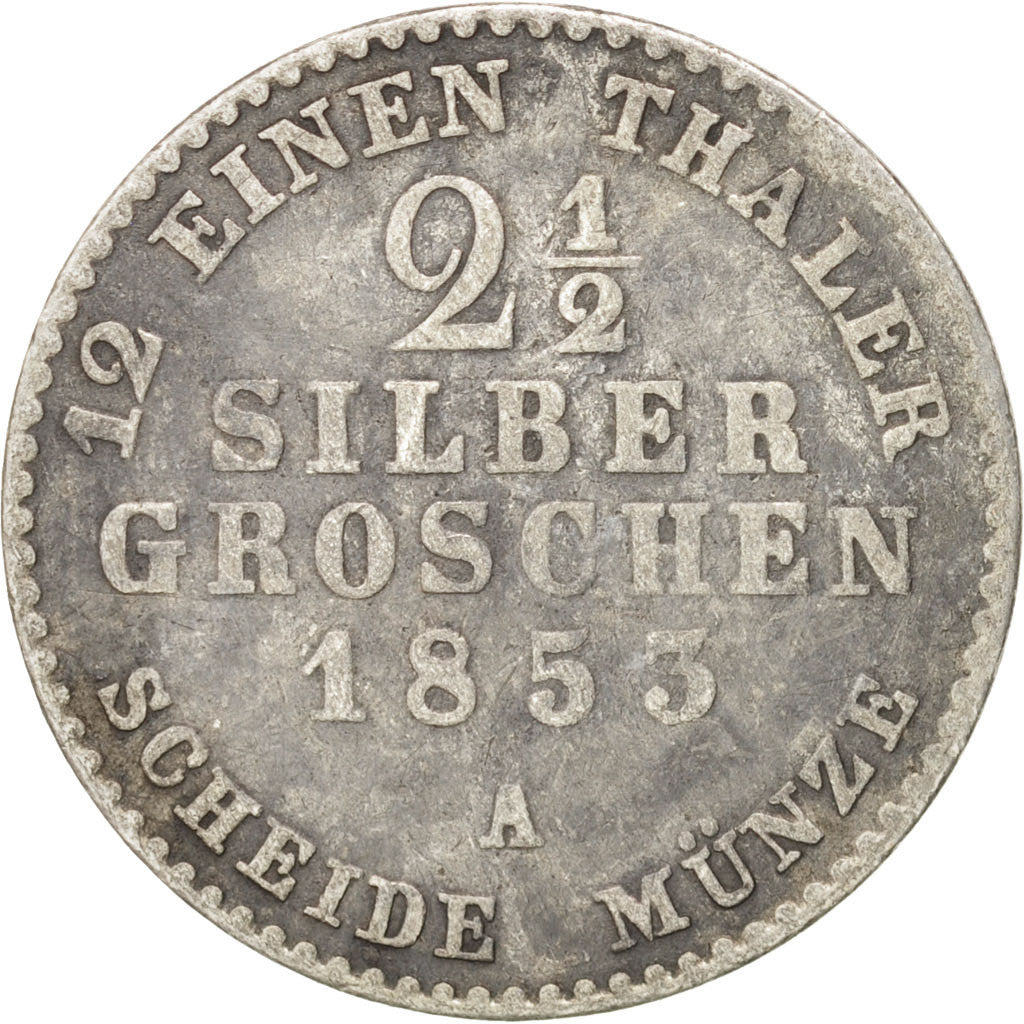 GERMAN STATES, 2-1/2 Silber Groschen, 1853, Berlin, KM #463, VF(20-25), Silver,.