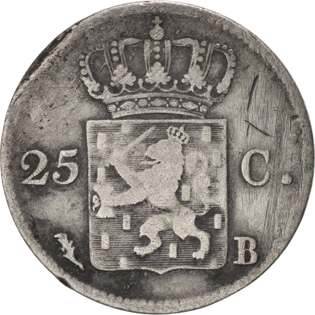NETHERLANDS, 25 Cents, 1826, KM #48, F(12-15), Silver, 21, 4.13