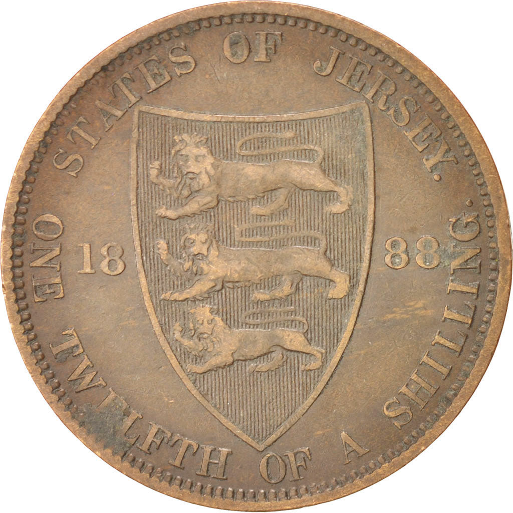 JERSEY, 1/12 Shilling, 1888, KM #8, EF(40-45), Bronze, 30.69, 9.23