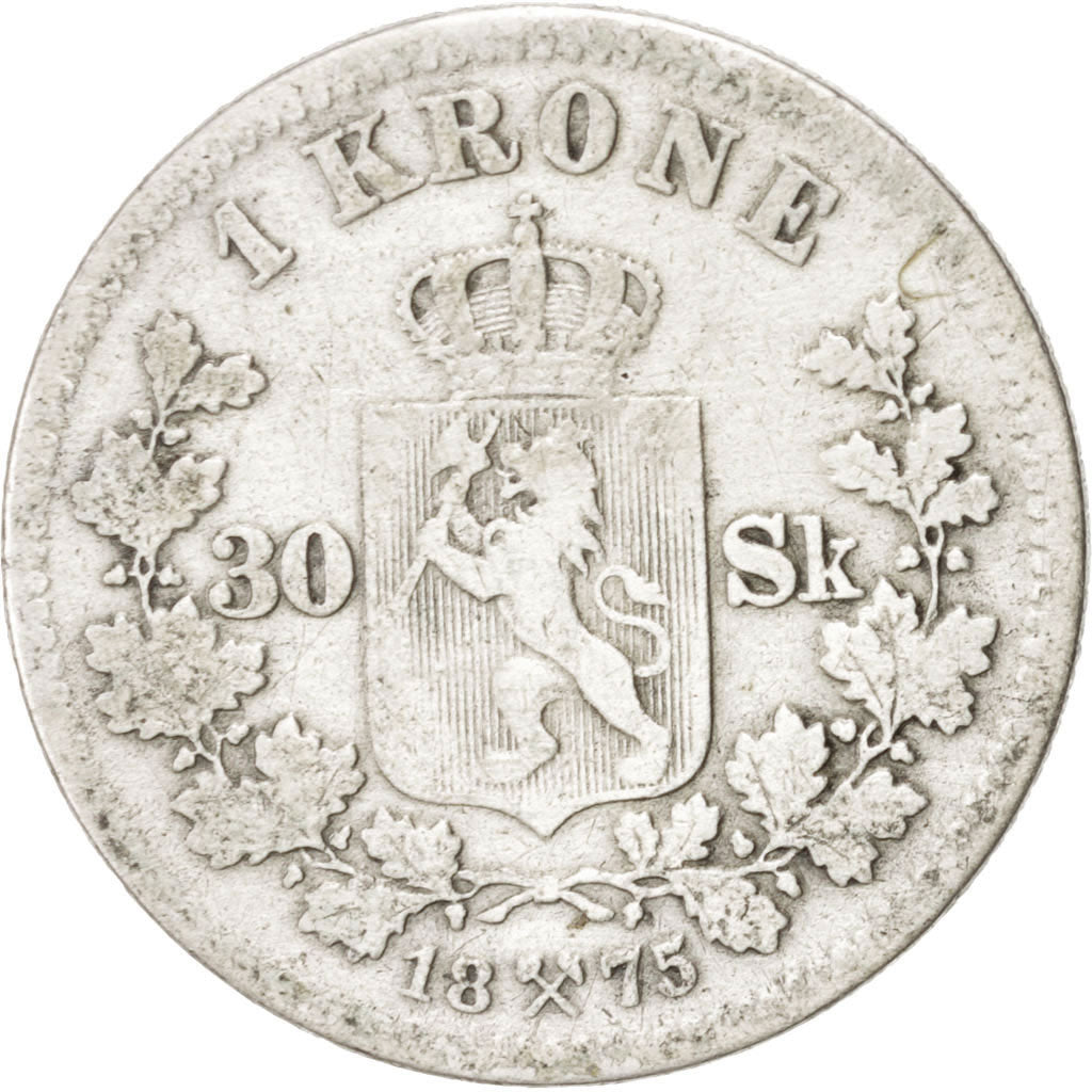 NORWAY, Krone, 1875, KM #351, F(12-15), Silver, 7.27