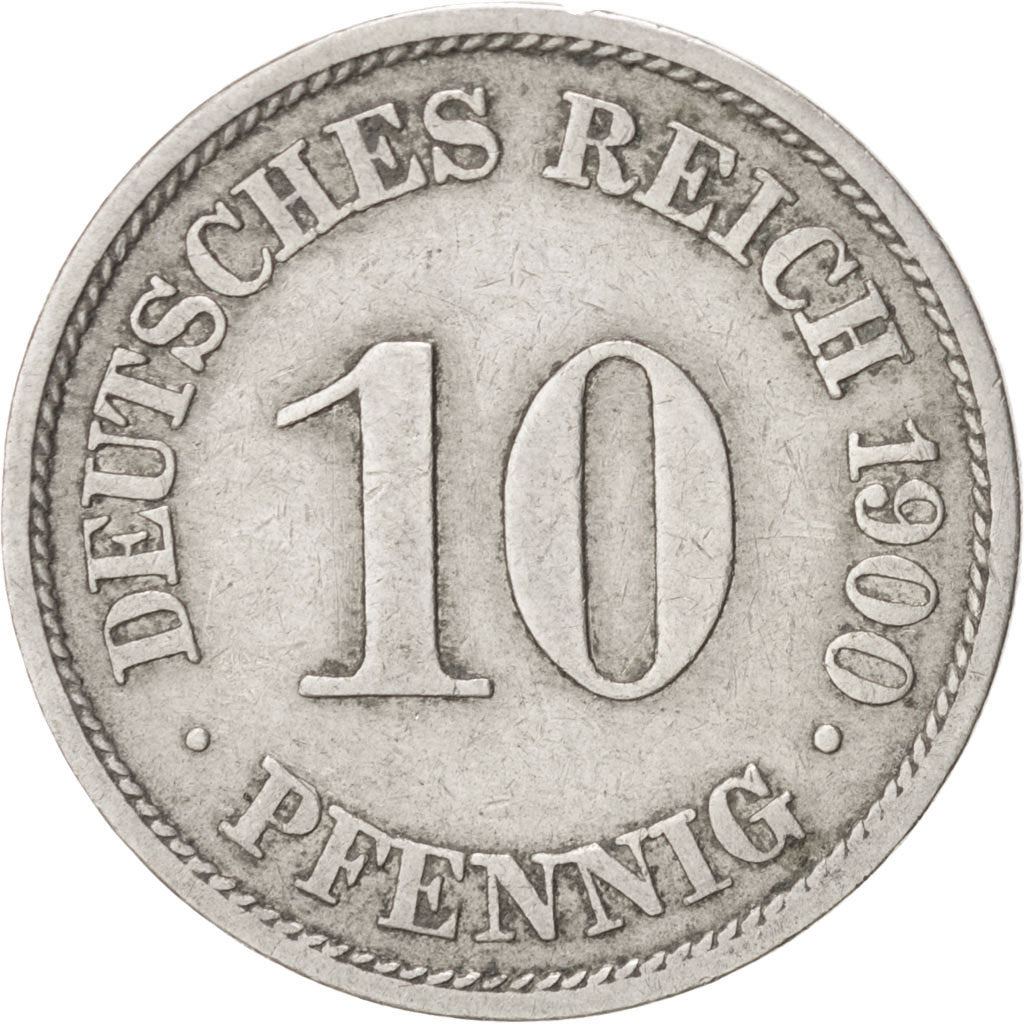 GERMANY - EMPIRE, 10 Pfennig, 1900, Berlin, KM #12, EF(40-45), Copper-Nickel,...