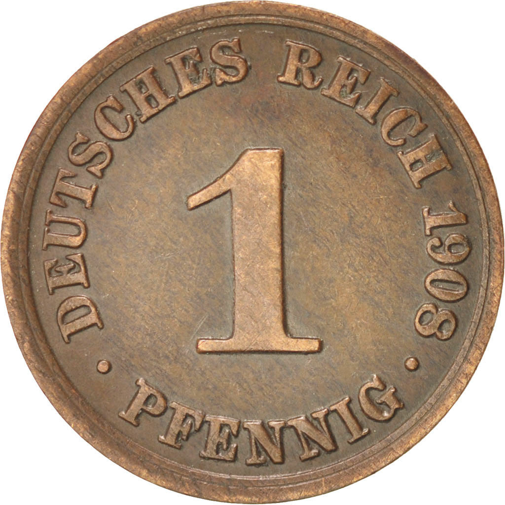Coin, GERMANY - EMPIRE, Wilhelm II, Pfennig, 1908, Berlin, AU(55-58), Copper
