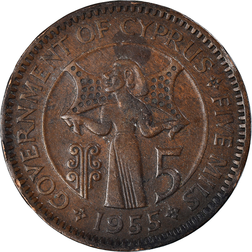 Moneta, Cipro, 5 Mils, 1955