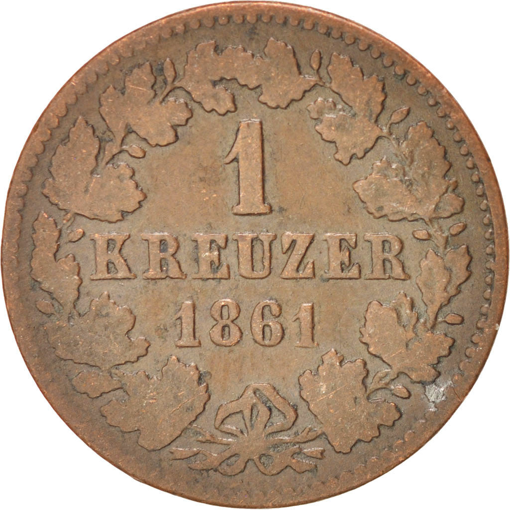 Coin, German States, NASSAU, Adolph, Kreuzer, 1861, Wiesbaden, VF(30-35)
