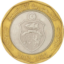 TUNISIA, 5 Dinars, 2002, KM #444, EF(40-45), Bi-Metallic, 29, 9.91