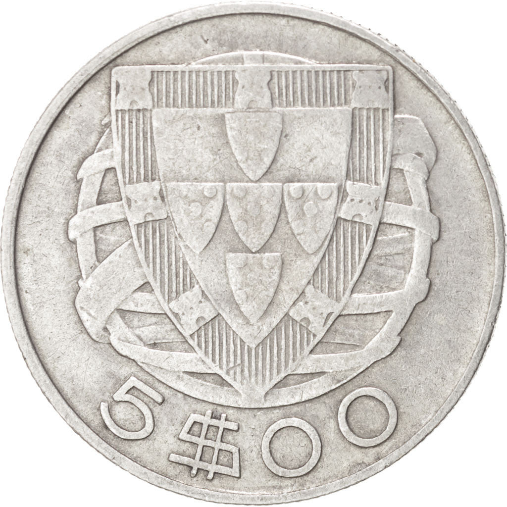 Coin, Portugal, 5 Escudos, 1940, EF(40-45), Silver, KM:581