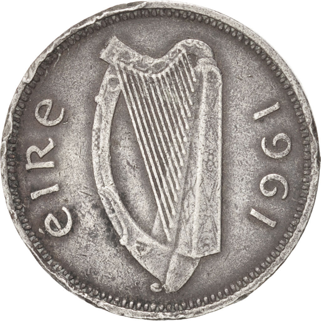 IRELAND REPUBLIC, 3 Pence, 1961, KM #12a, VF(20-25), Copper-Nickel, 18, 3.20