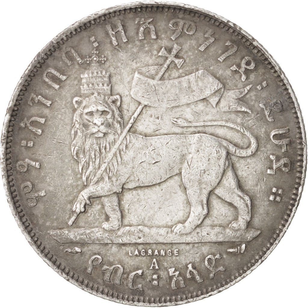 ETHIOPIA, 1/2 Birr, 1897, KM #4, EF(40-45), Silver, 13.98