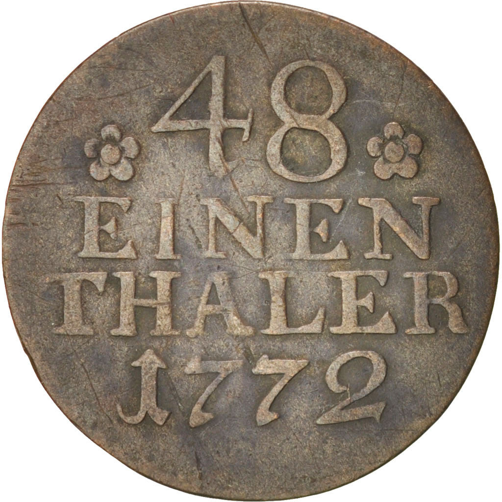 GERMAN STATES, 1/48 Thaler, 1/2 Groschen, 1772, Berlin, KM #327, VF(30-35),...