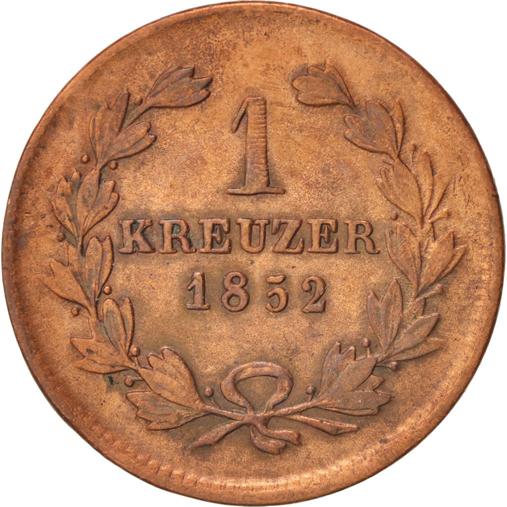 GERMAN STATES, Kreuzer, 1852, KM #218.2, EF(40-45), Copper, 3.99