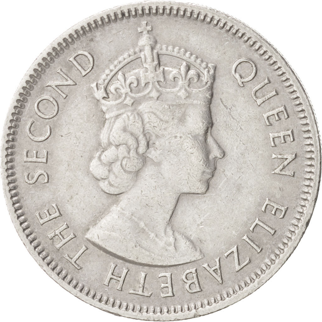 Coin, Mauritius, Elizabeth II, 1/2 Rupee, 1975, EF(40-45), Copper-nickel