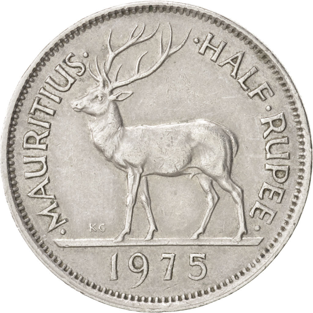 Coin, Mauritius, Elizabeth II, 1/2 Rupee, 1975, EF(40-45), Copper-nickel