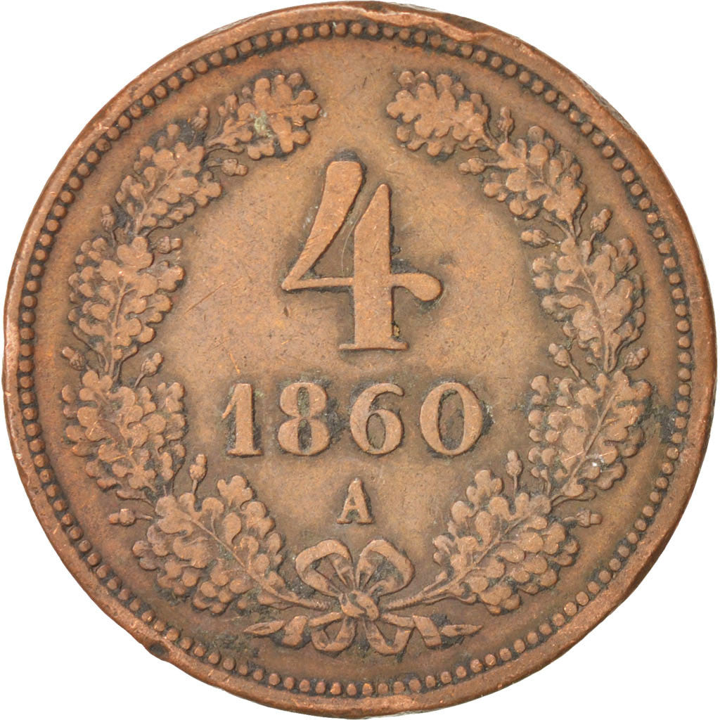Münze, Österreich, Franz Joseph I, 4 Kreuzer, 1860, S+, Kupfer, KM:2194