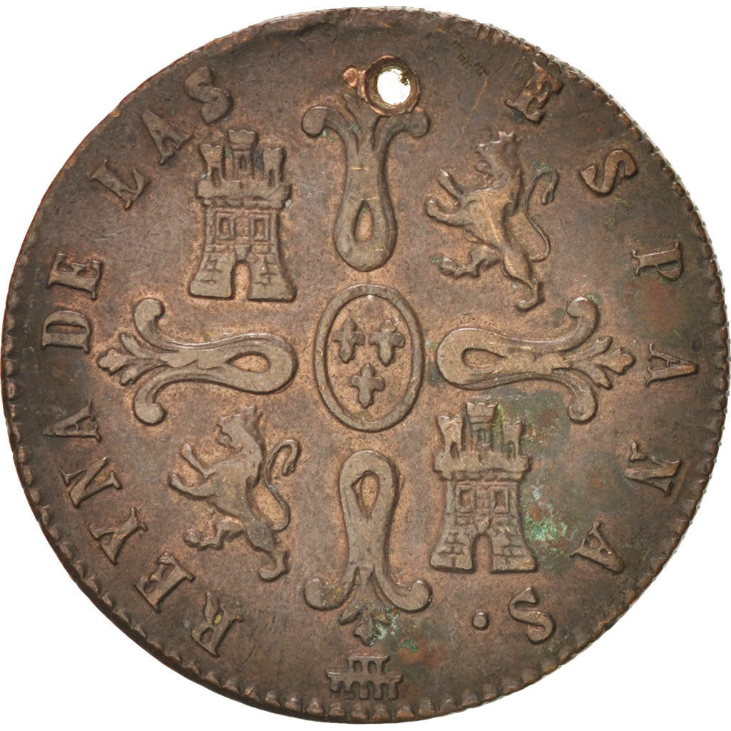 SPAIN, 8 Maravedis, 1842, Segovia, KM #531.3, VF(30-35), Copper, 9.70