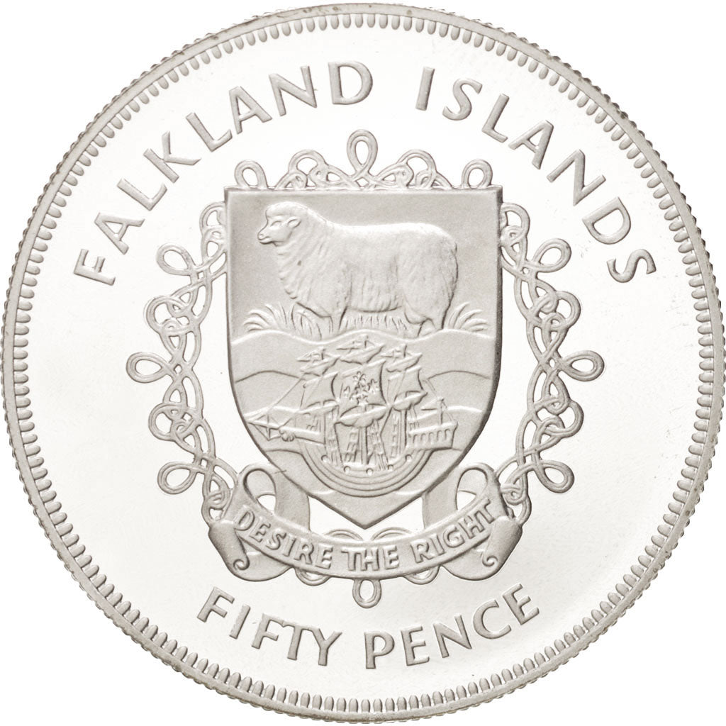FALKLAND ISLANDS, 50 Pence, 1977, KM #10a, MS(63), Silver, 38.5, 28.75