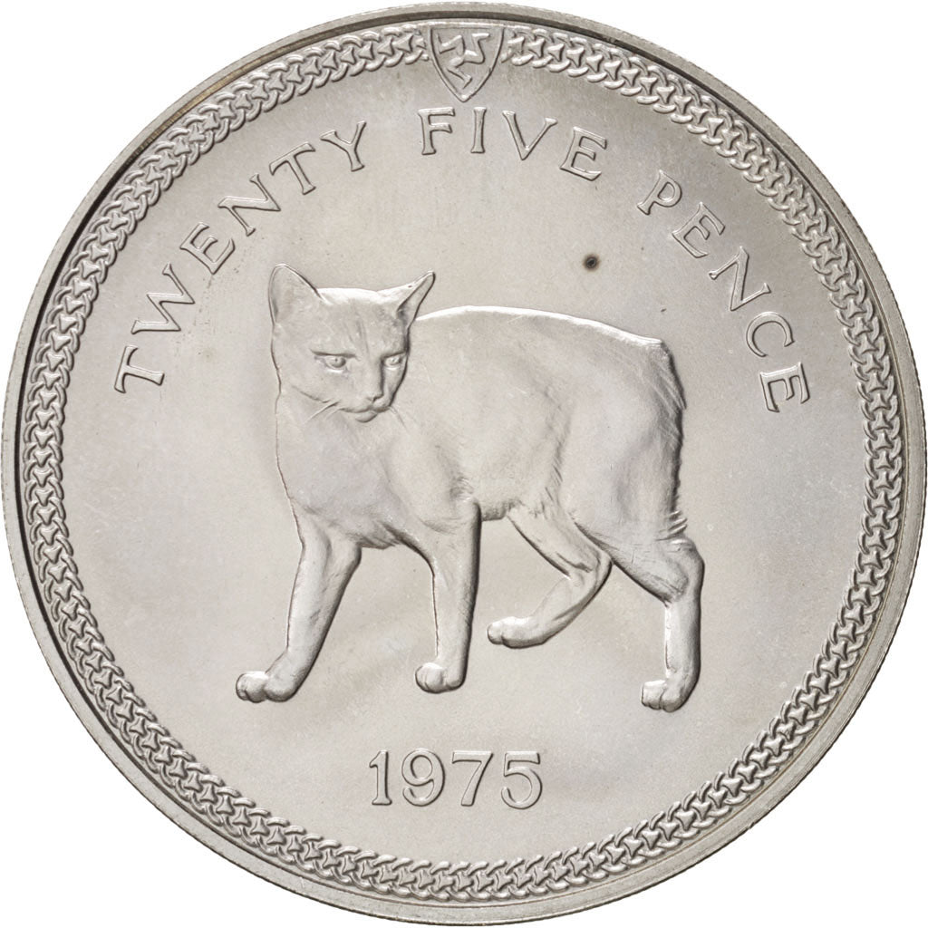 ISLE OF MAN, 25 Pence, 1975, Pobjoy Mint, KM #31a, MS(63), Silver, 38.5, 28.48