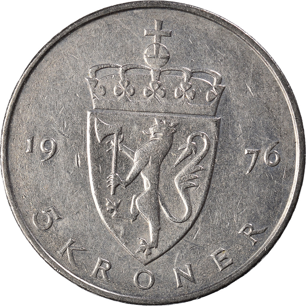 Moneta, Norvegia, 5 Kroner, 1976