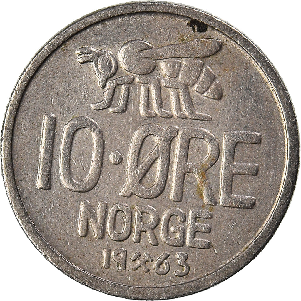Moneta, Norvegia, 10 Öre, 1963