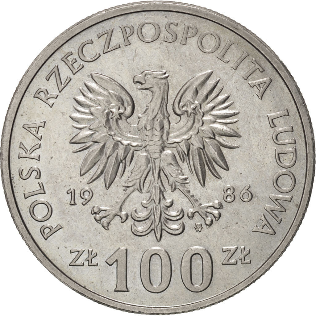 POLAND, 100 Zlotych, 1986, Warsaw, KM #160, MS(63), Copper-Nickel, 29.5, 10.87
