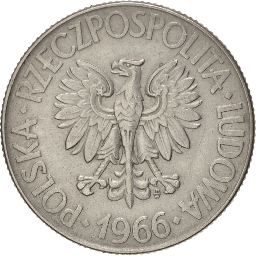 POLAND, 10 Zlotych, 1966, Warsaw, KM #50, AU(50-53), Copper-Nickel, 31, 13.21