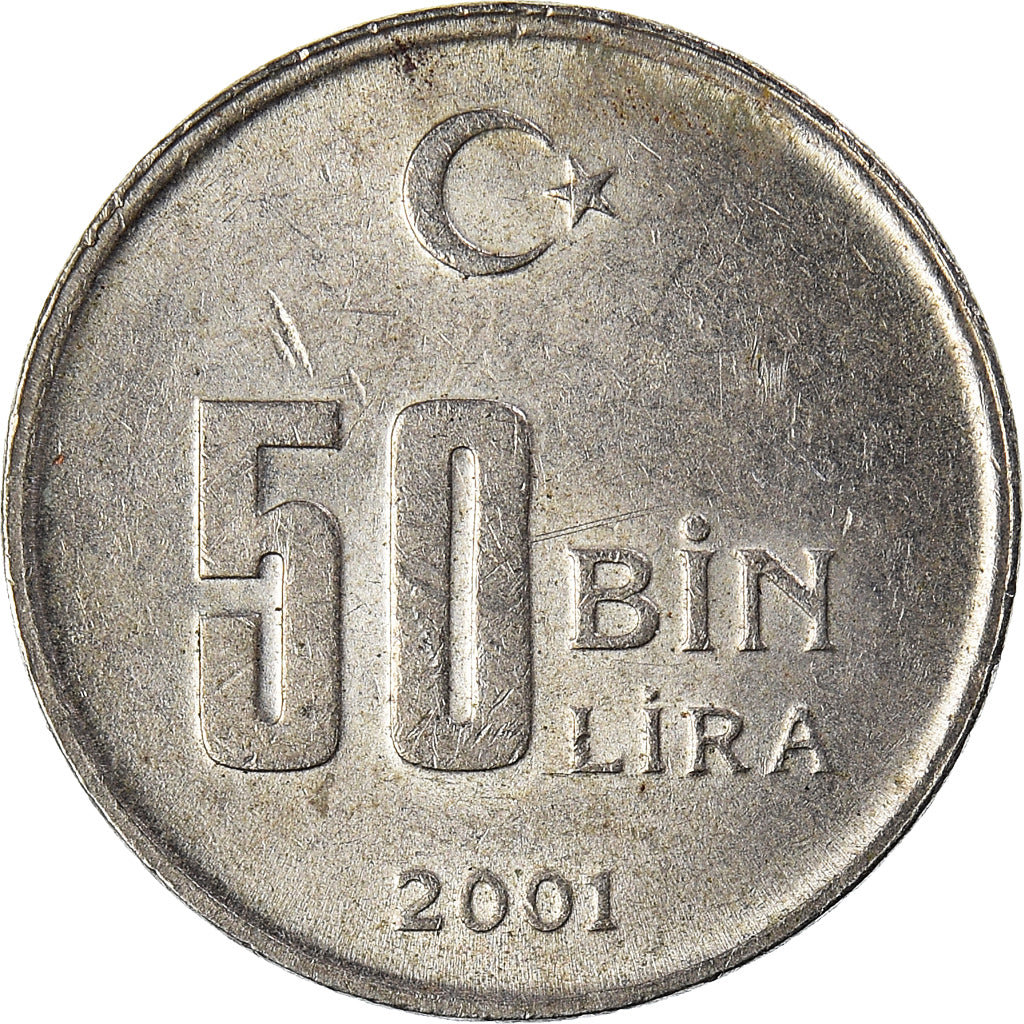 Coin, Turkey, 50000 Lira, 50 Bin Lira, 2001