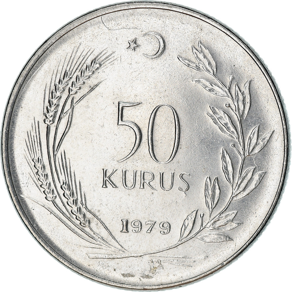 Moneta, Turchia, 50 Kurus, 1979, BB, Acciaio inossidabile, KM:899
