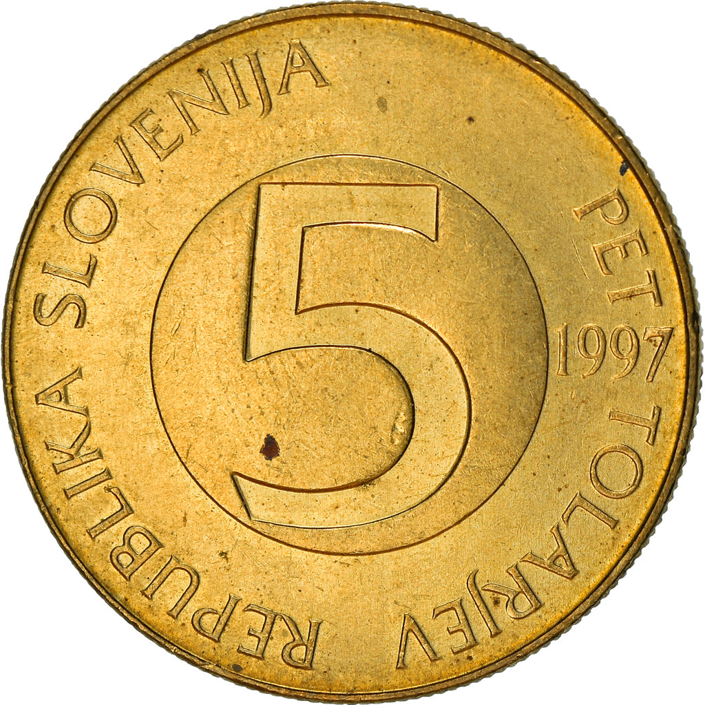 Münze, Slowenien, 5 Tolarjev, 1997, SS, Nickel-brass, KM:6