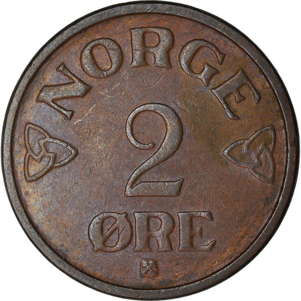 Moneda, Noruega, Haakon VII, 2 Öre, 1952, MBC, Bronce, KM:399