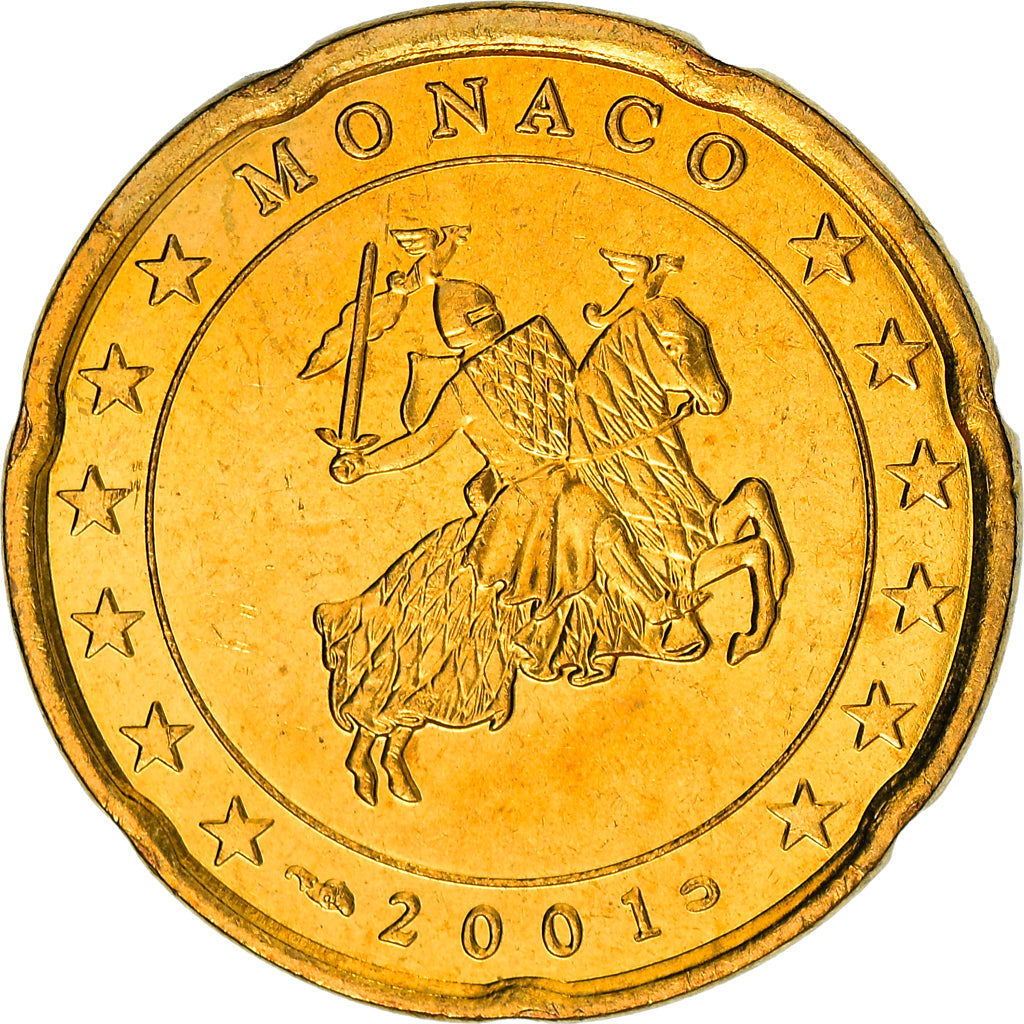 Monaco, 20 Euro Cent, 2001, Paris, MS(63), Brass, KM:171