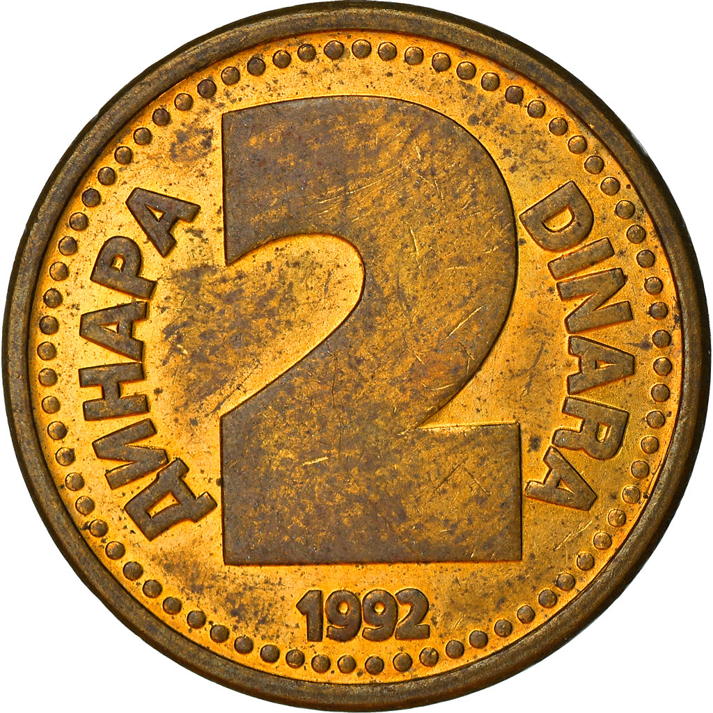 Münze, Jugoslawien, 2 Dinara, 1992, SS, Messing, KM:150
