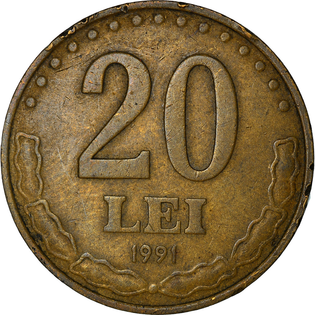 Coin, Romania, 20 Lei, 1991, EF(40-45), Brass Clad Steel, KM:109