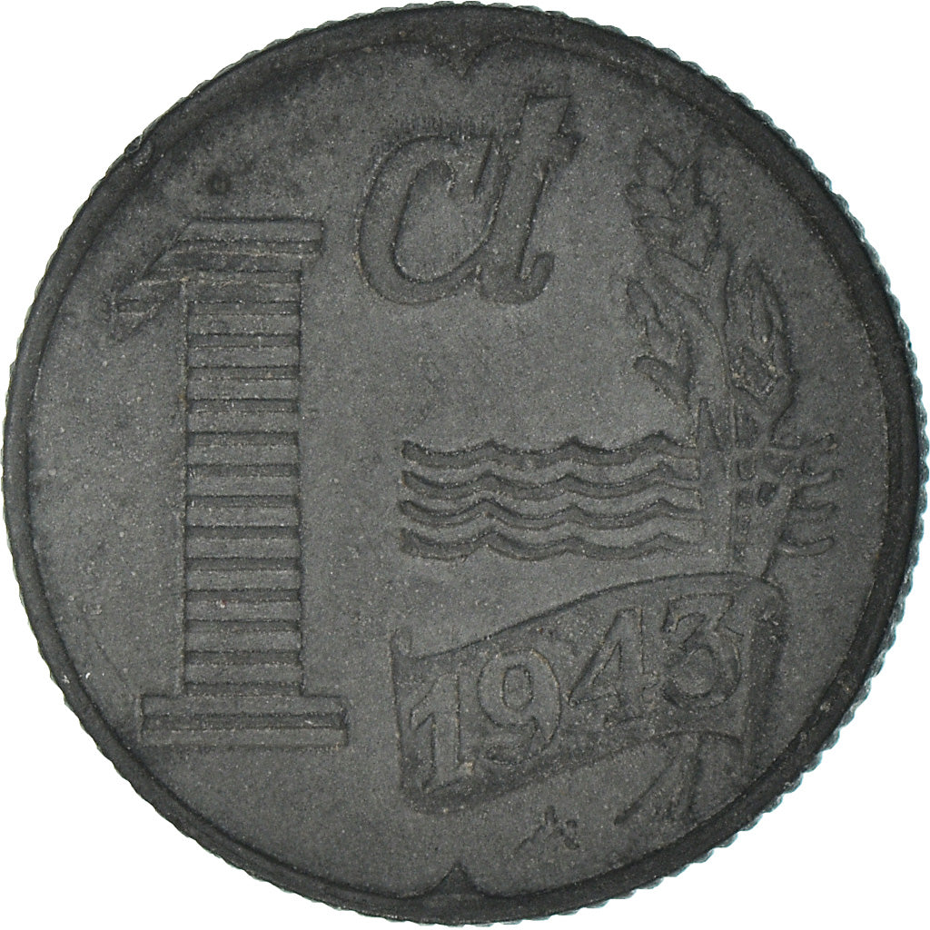 Coin, Netherlands, Wilhelmina I, Cent, 1943, EF(40-45), Zinc, KM:170