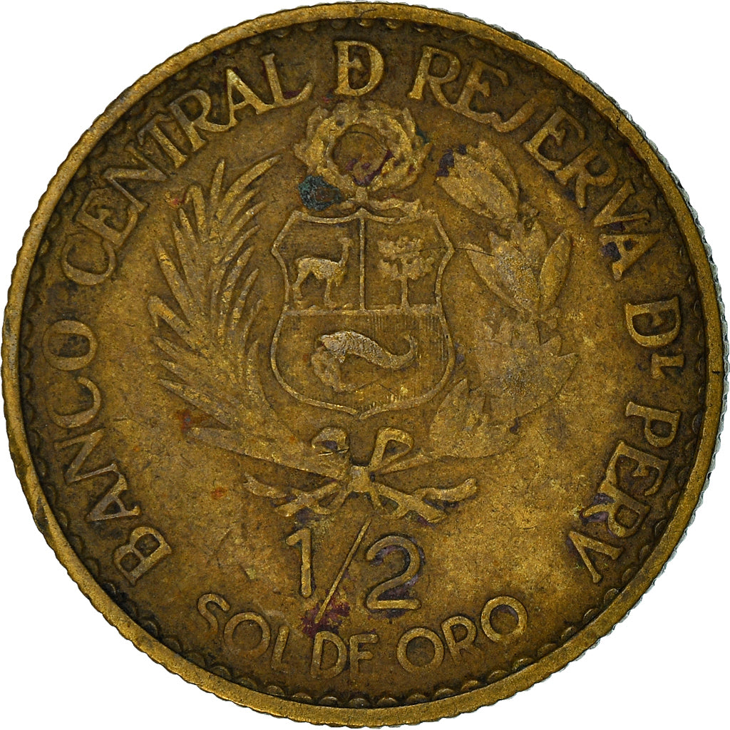 Coin, Peru, 1/2 Sol, 1965, VF(30-35), Brass, KM:239