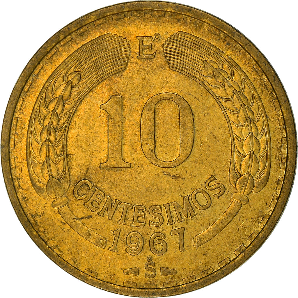 Moneda, Chile, 10 Centesimos, 1967, Santiago, MBC, Aluminio - bronce, KM:191