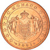 Monaco, 5 Euro Cent, 2001, Paris, MS(63), Copper Plated Steel, KM:169