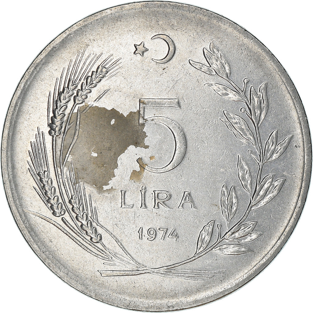 Coin, Turkey, 5 Lira, 1974, EF(40-45), Stainless Steel, KM:905