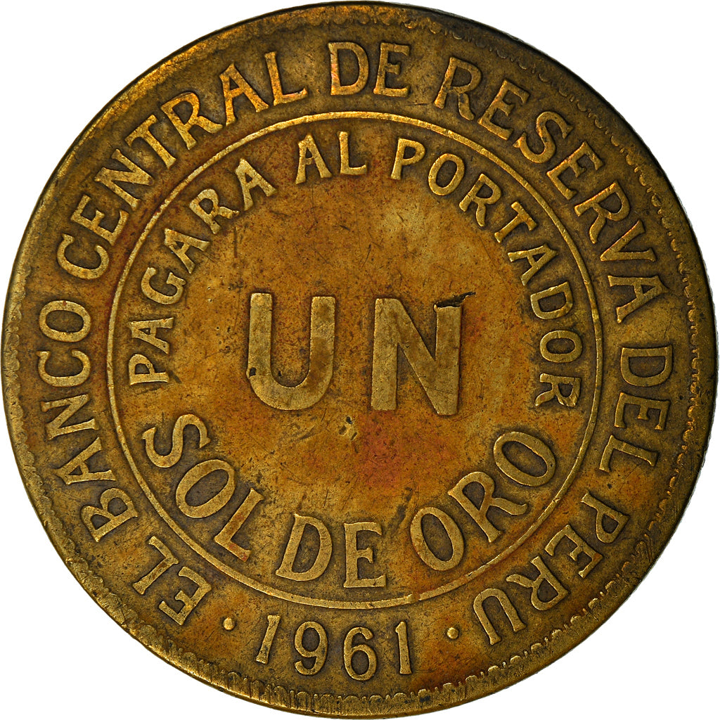 Moneda, Perú, Sol, 1961, Lima, MBC, Latón, KM:222