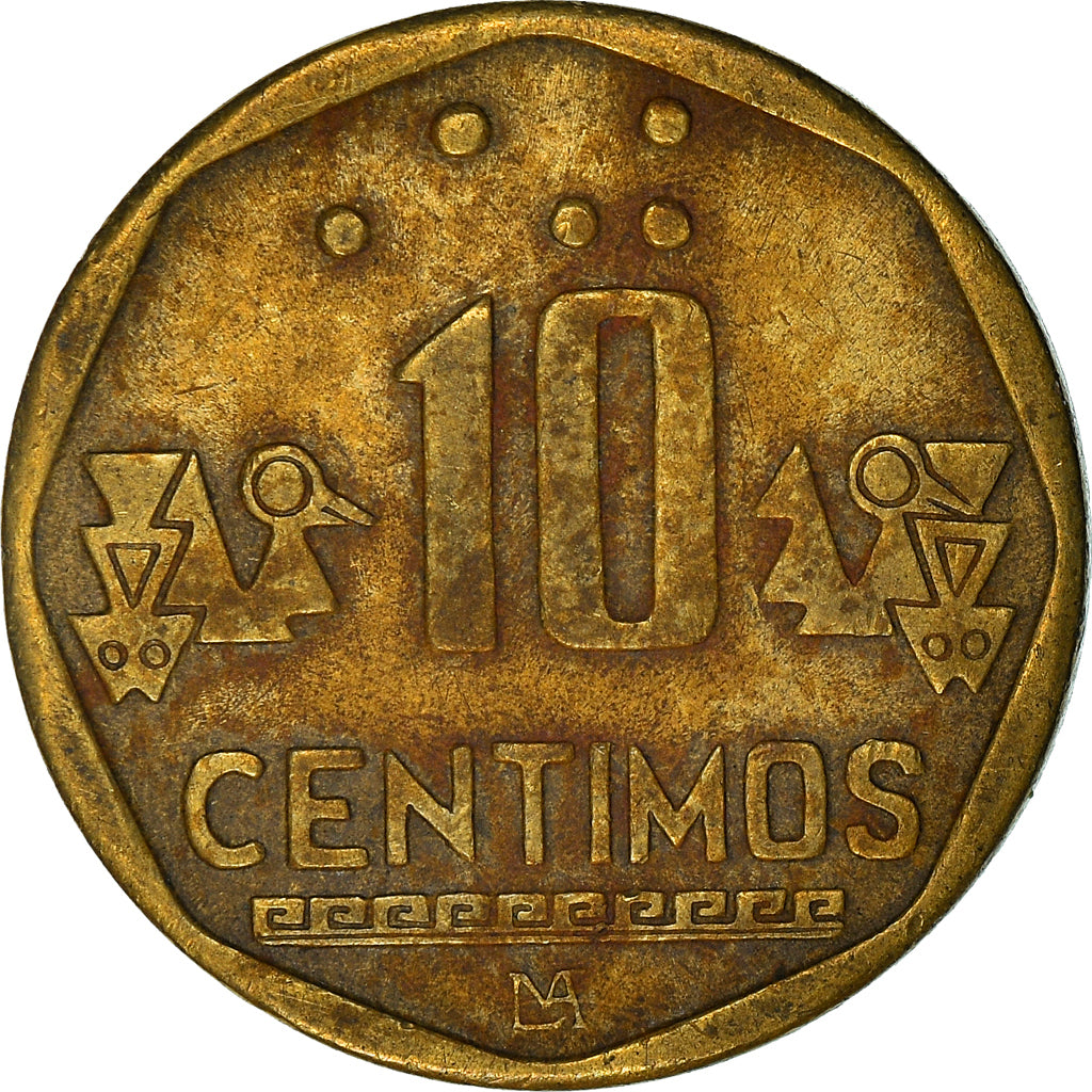 Coin, Peru, 10 Centimos, 1998, Lima, EF(40-45), Brass, KM:305.2