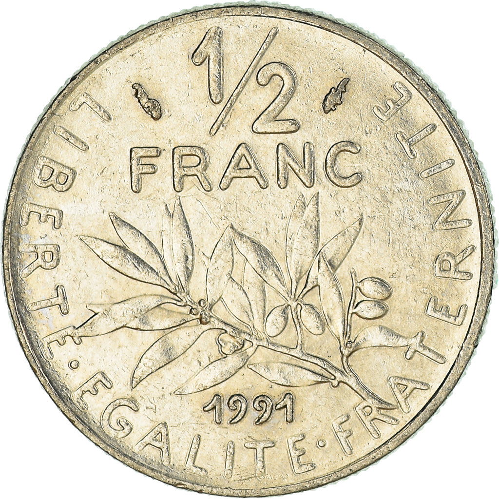Coin, France, 1/2 Franc, 1991