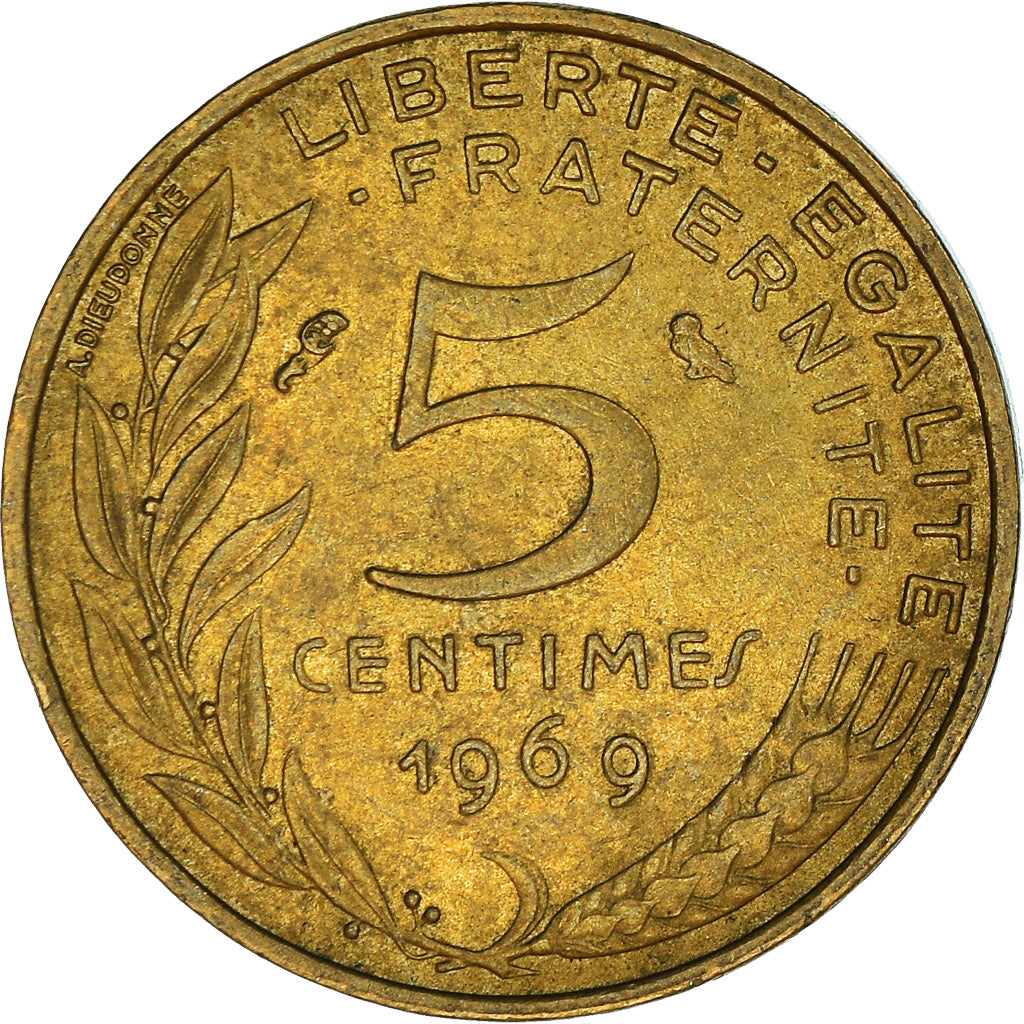 Moneta, Francja, 5 Centimes, 1969