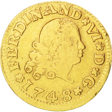 SPAIN, 1/2 Escudo, 1748, Segovia, KM #374, VF(20-25), Gold