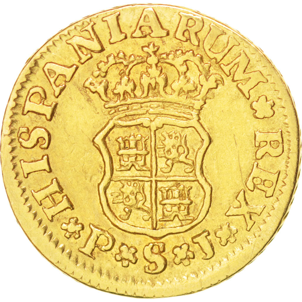 SPAIN, 1/2 Escudo, 1748, Segovia, KM #374, VF(20-25), Gold